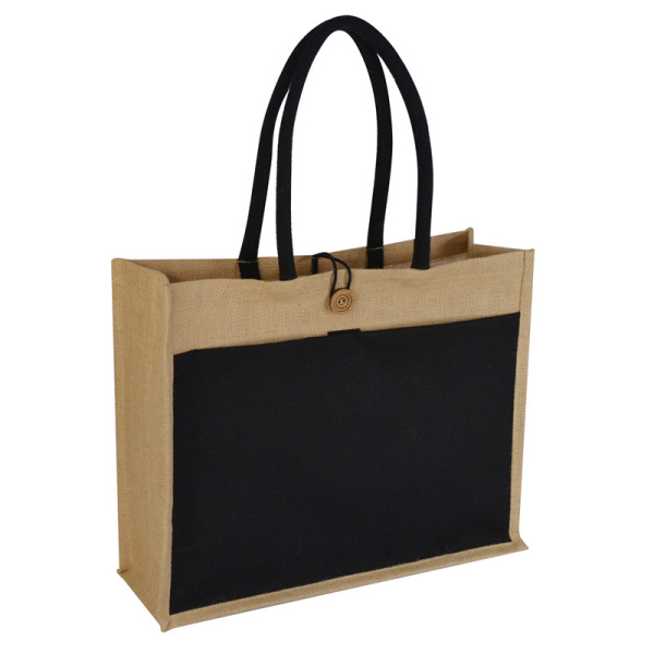 jute bag with canvas pocket